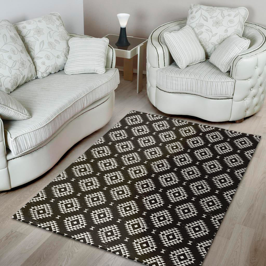 Black And White Navajo Pattern Print Area Rug