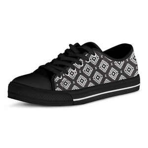 Black And White Navajo Pattern Print Black Low Top Shoes