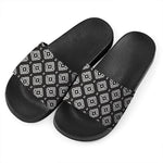 Black And White Navajo Pattern Print Black Slide Sandals