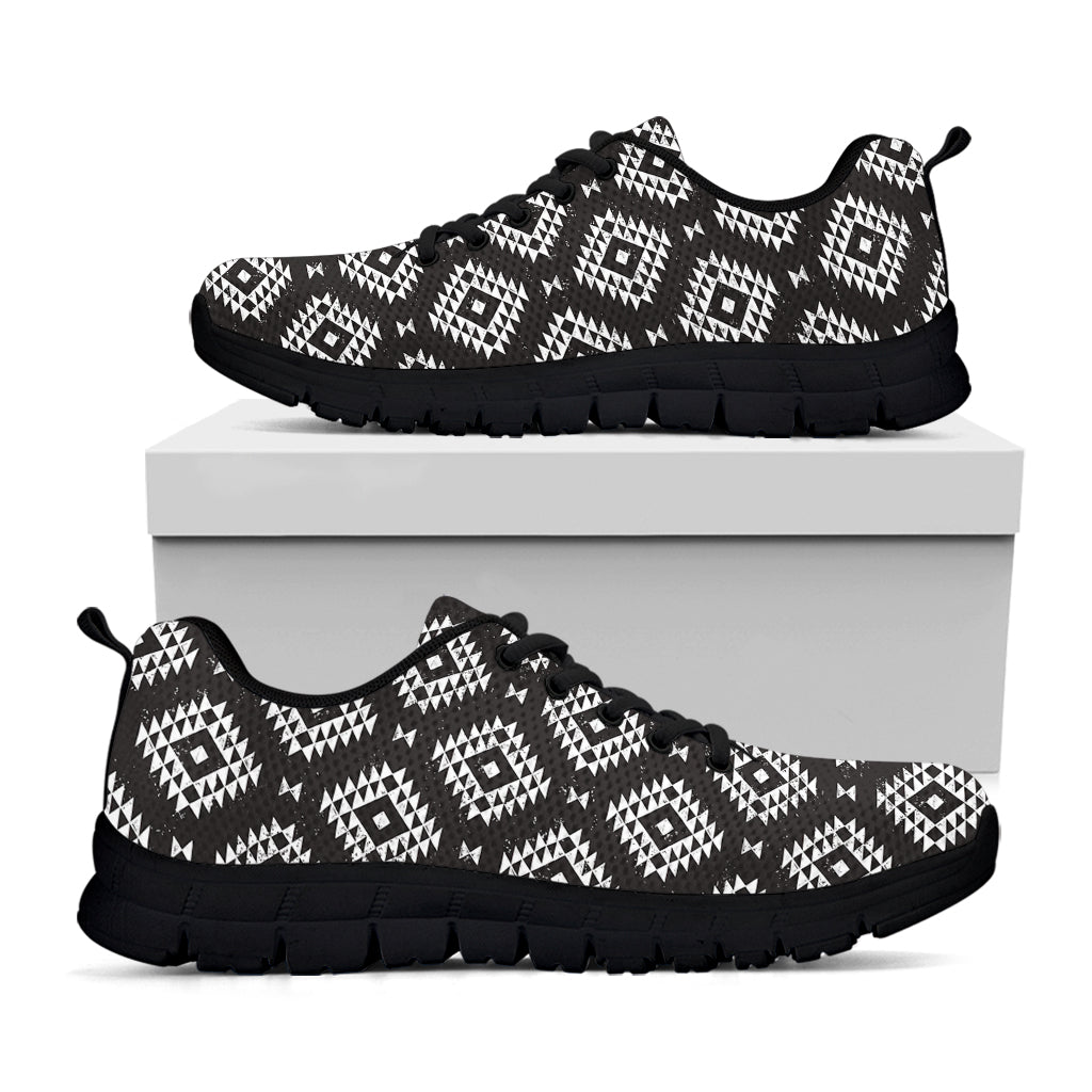 Black And White Navajo Pattern Print Black Sneakers