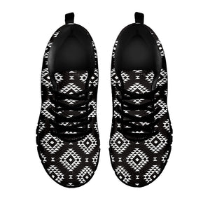 Black And White Navajo Pattern Print Black Sneakers