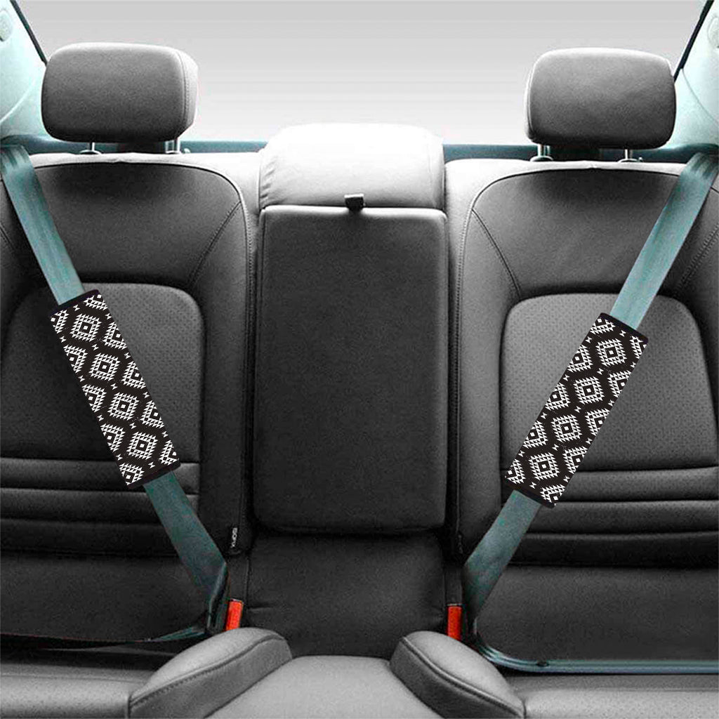 Black And White Navajo Pattern Print Car Seat Belt Covers