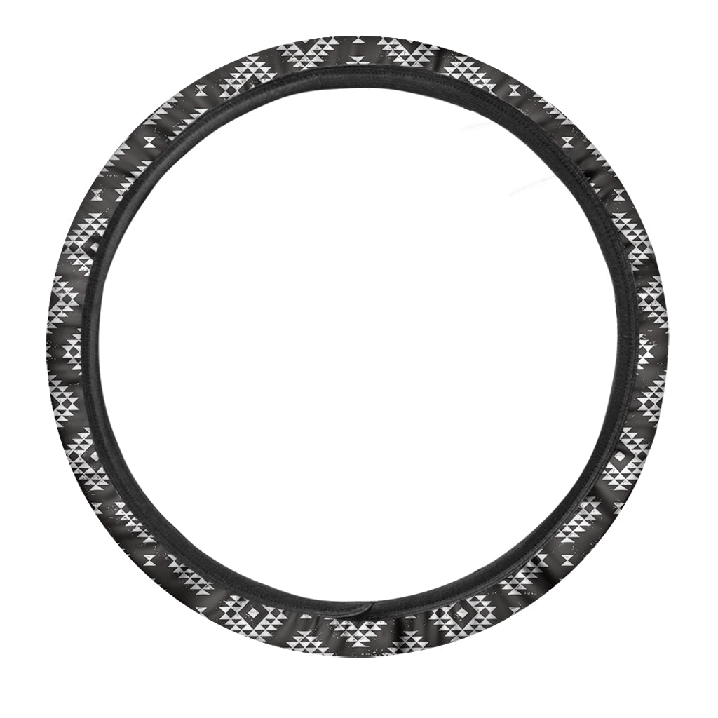 Black And White Navajo Pattern Print Car Steering Wheel Cover