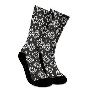 Black And White Navajo Pattern Print Crew Socks