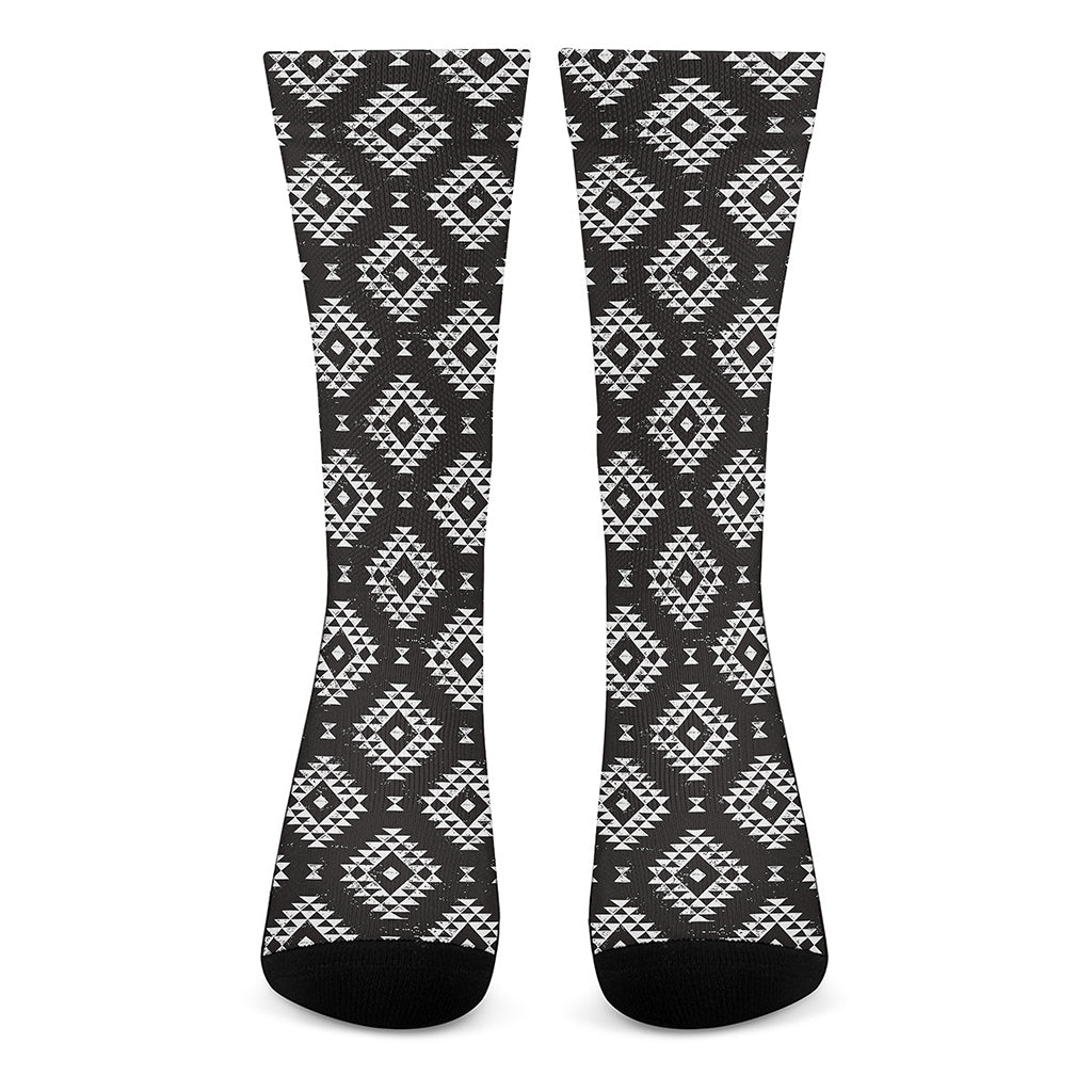 Black And White Navajo Pattern Print Crew Socks