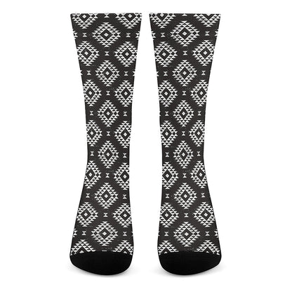 Black And White Navajo Pattern Print Crew Socks