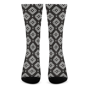 Black And White Navajo Pattern Print Crew Socks