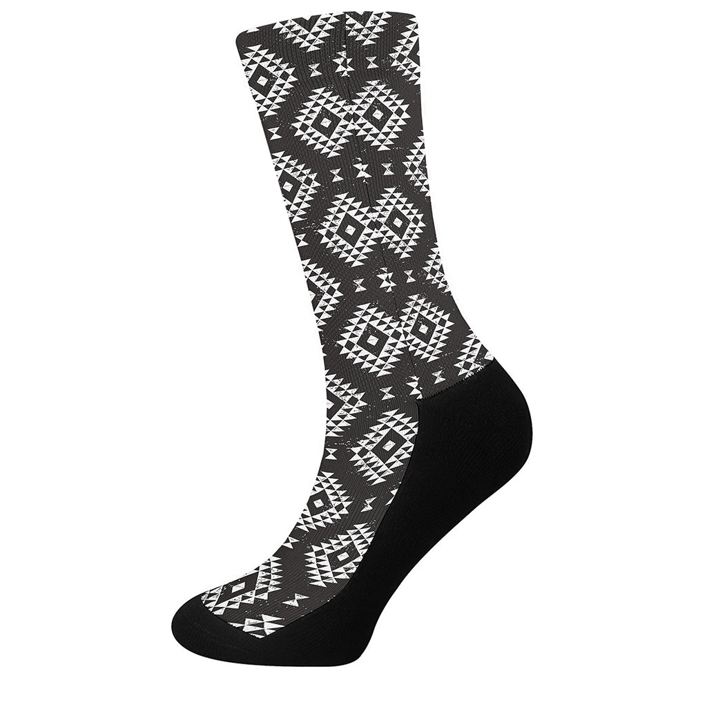 Black And White Navajo Pattern Print Crew Socks