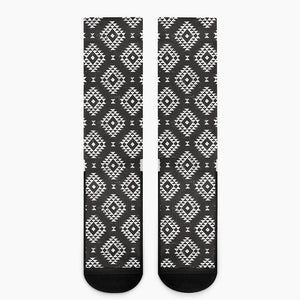 Black And White Navajo Pattern Print Crew Socks