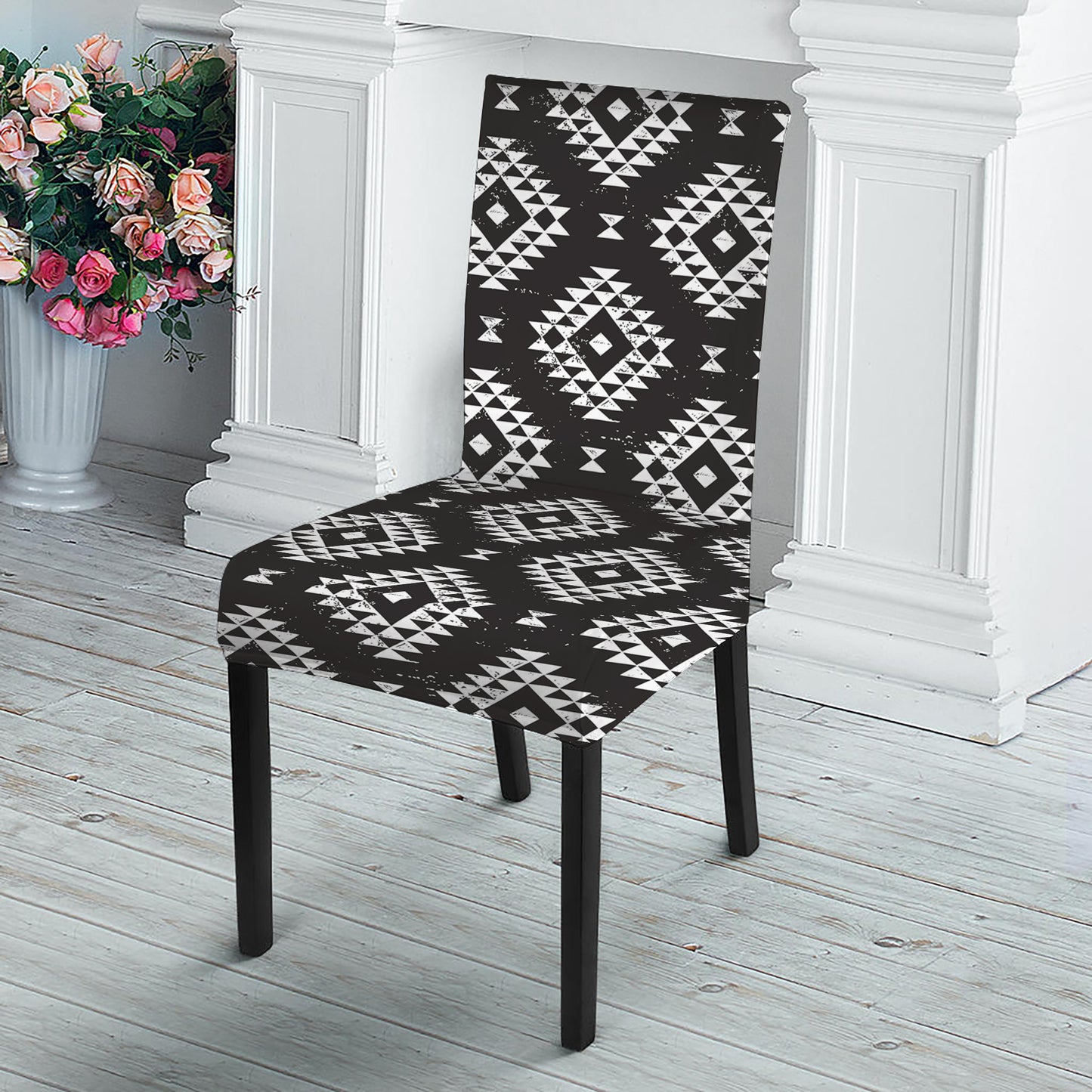Black And White Navajo Pattern Print Dining Chair Slipcover