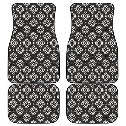 Black And White Navajo Pattern Print Front and Back Car Floor Mats
