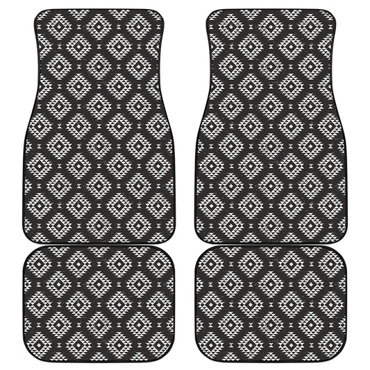 Black And White Navajo Pattern Print Front and Back Car Floor Mats