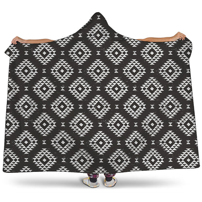 Black And White Navajo Pattern Print Hooded Blanket