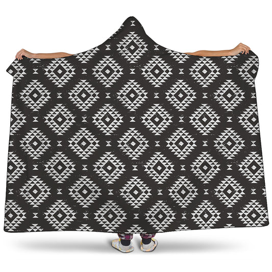 Black And White Navajo Pattern Print Hooded Blanket