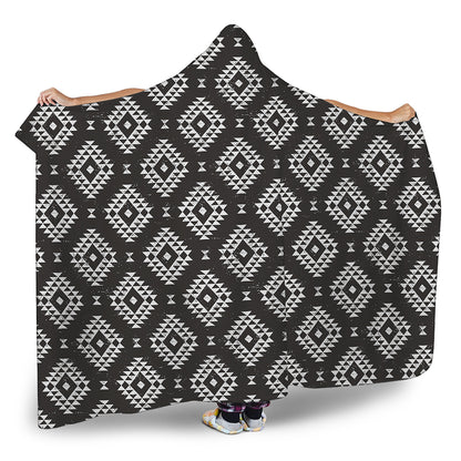 Black And White Navajo Pattern Print Hooded Blanket