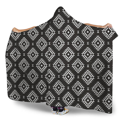 Black And White Navajo Pattern Print Hooded Blanket