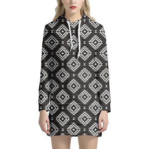 Black And White Navajo Pattern Print Hoodie Dress