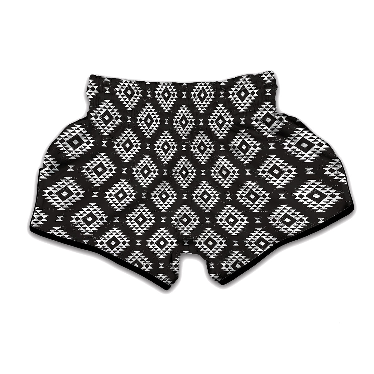 Black And White Navajo Pattern Print Muay Thai Boxing Shorts