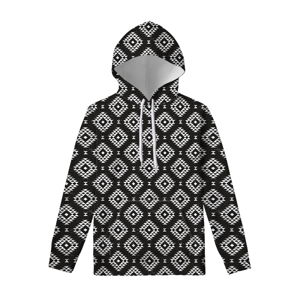 Black And White Navajo Pattern Print Pullover Hoodie