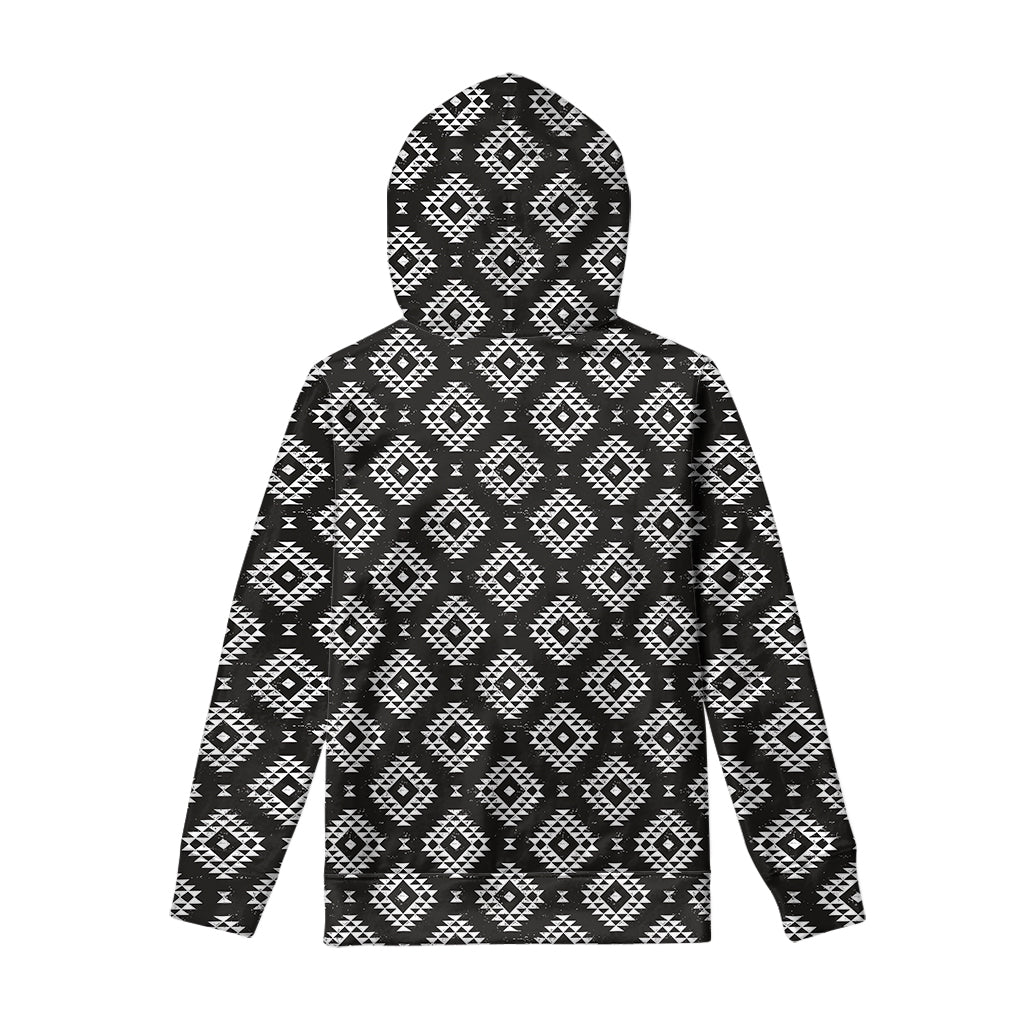 Black And White Navajo Pattern Print Pullover Hoodie