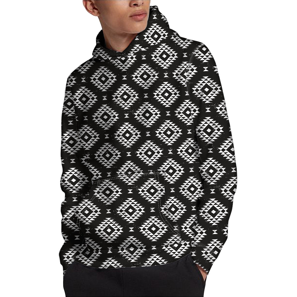 Black And White Navajo Pattern Print Pullover Hoodie