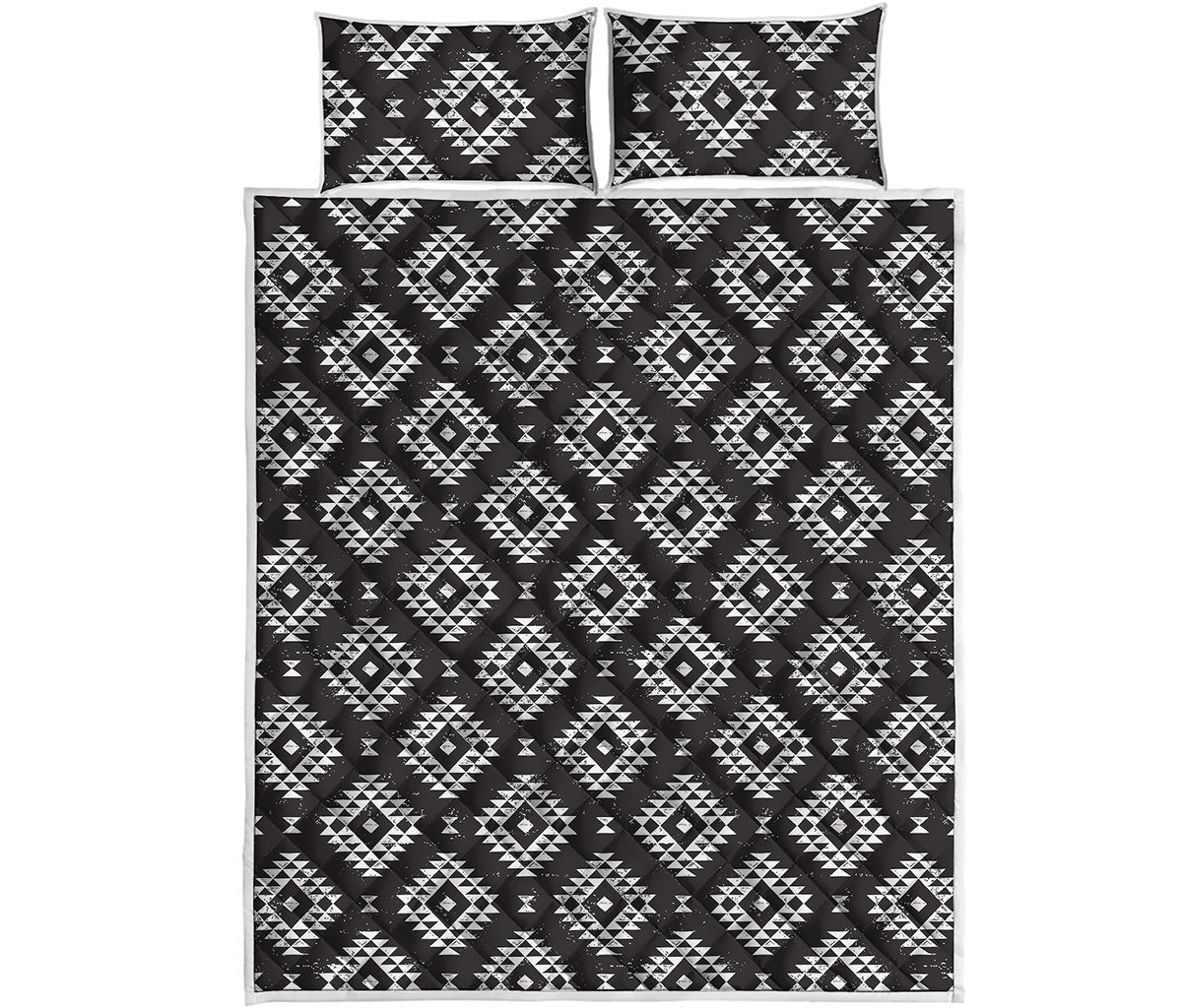 Black And White Navajo Pattern Print Quilt Bed Set