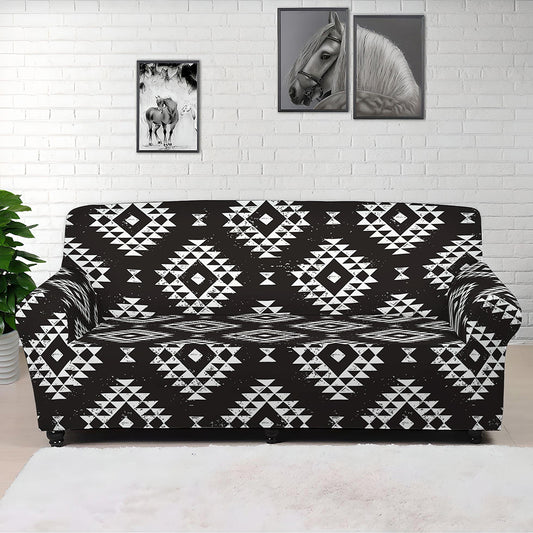 Black And White Navajo Pattern Print Sofa Cover