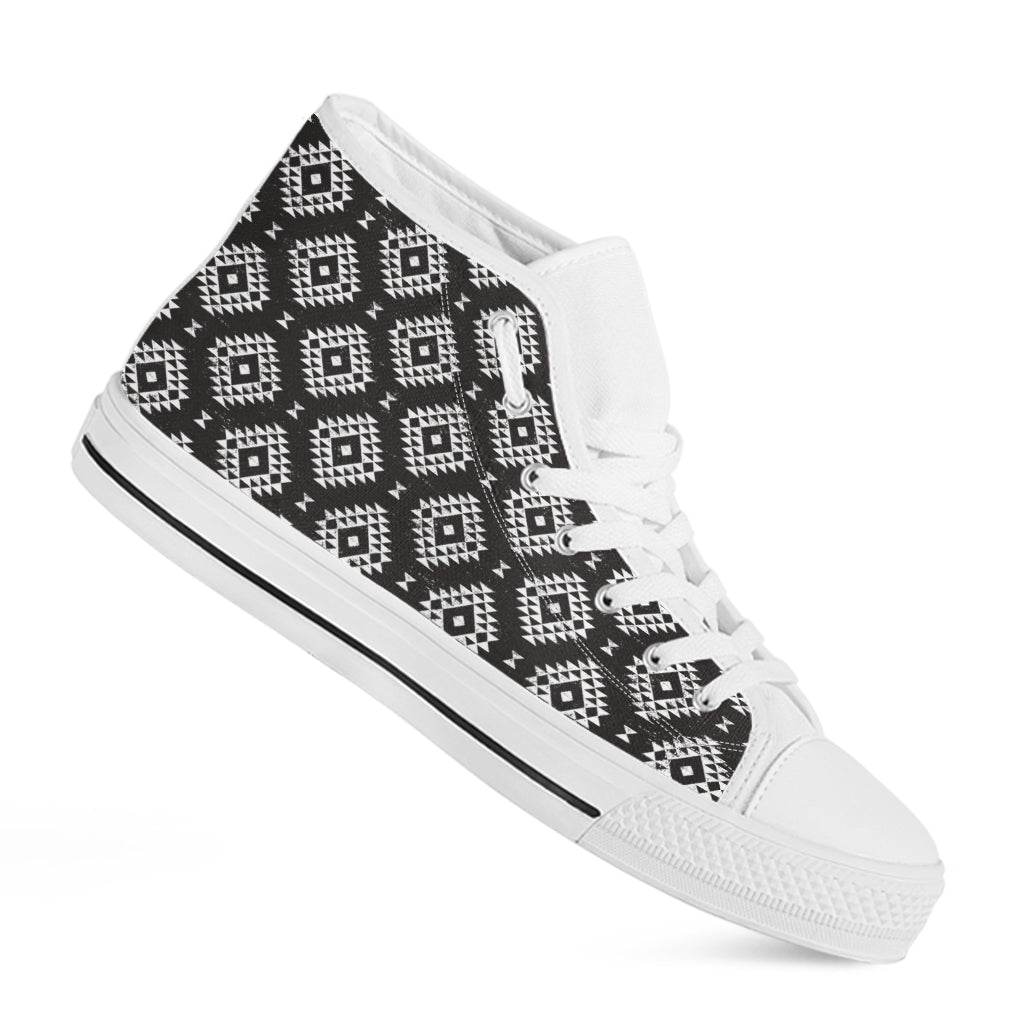 Black And White Navajo Pattern Print White High Top Shoes