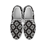 Black And White Navajo Pattern Print White Slip On Shoes