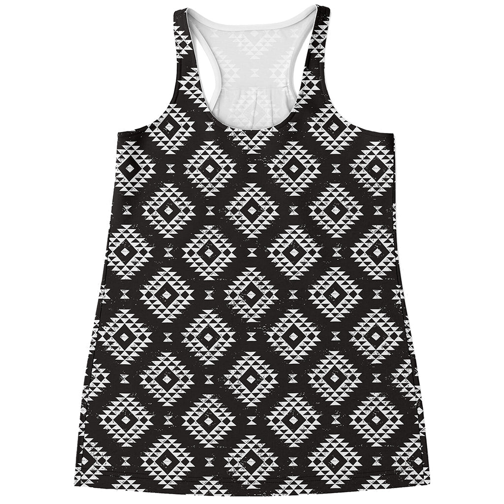 Black And White Navajo Pattern Print Women's Racerback Tank Top