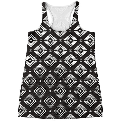 Black And White Navajo Pattern Print Women's Racerback Tank Top