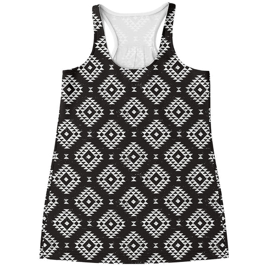 Black And White Navajo Pattern Print Women's Racerback Tank Top