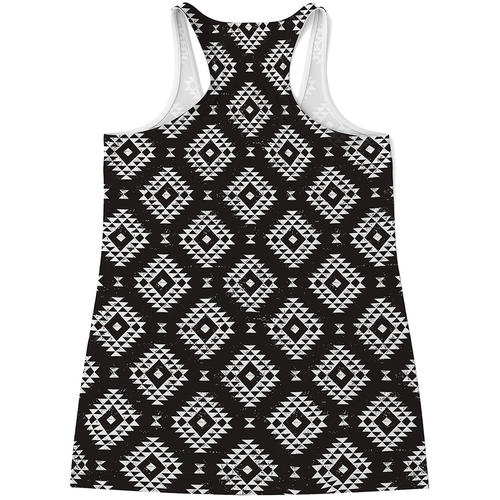 Black And White Navajo Pattern Print Women's Racerback Tank Top