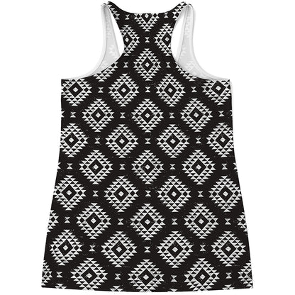 Black And White Navajo Pattern Print Women's Racerback Tank Top