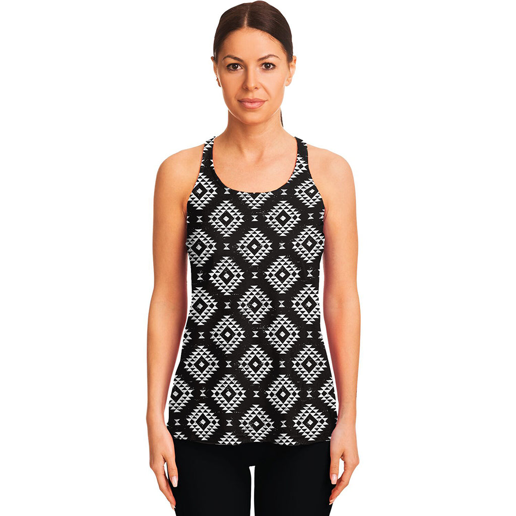 Black And White Navajo Pattern Print Women's Racerback Tank Top