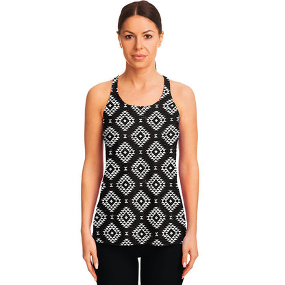 Black And White Navajo Pattern Print Women's Racerback Tank Top