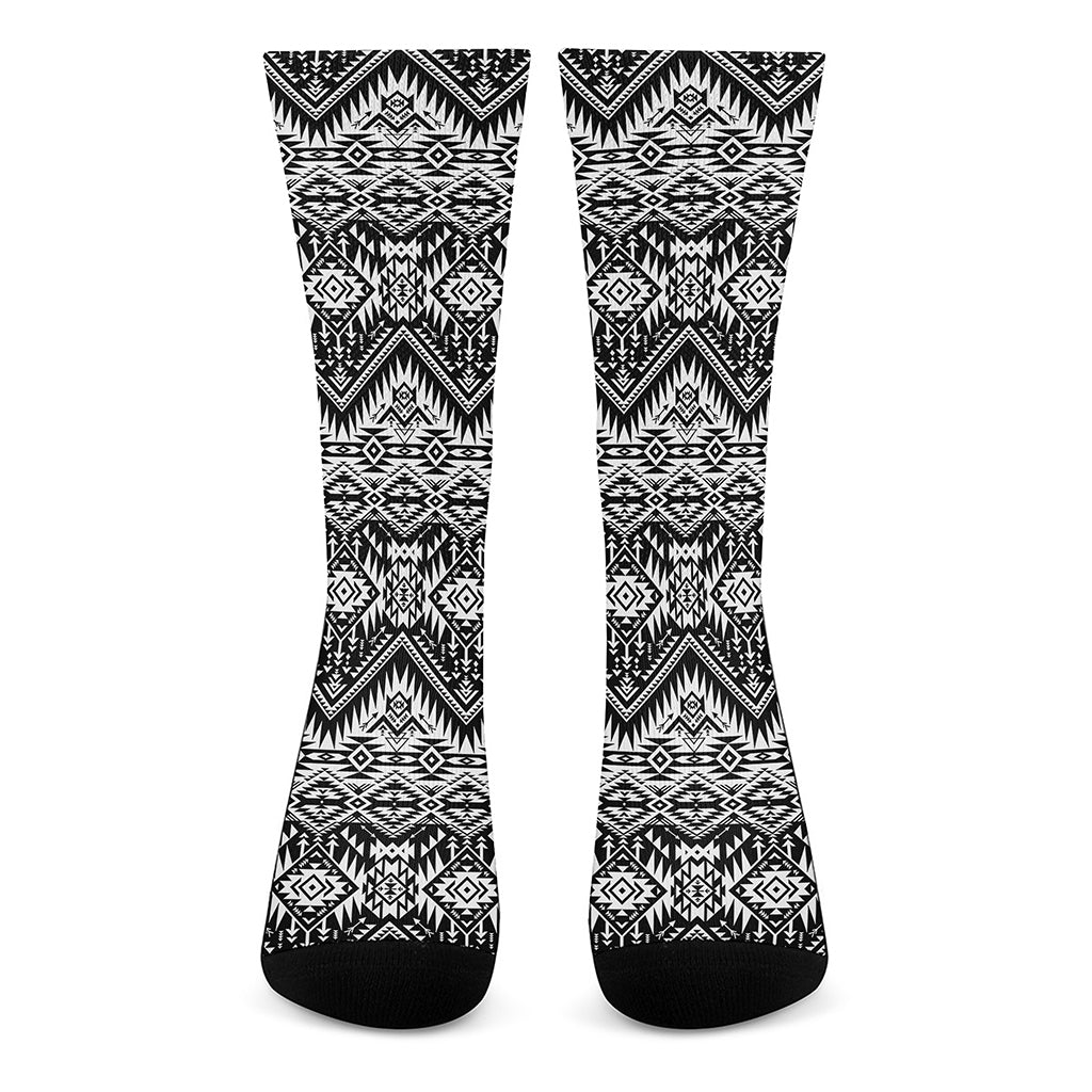 Black And White Navajo Print Crew Socks