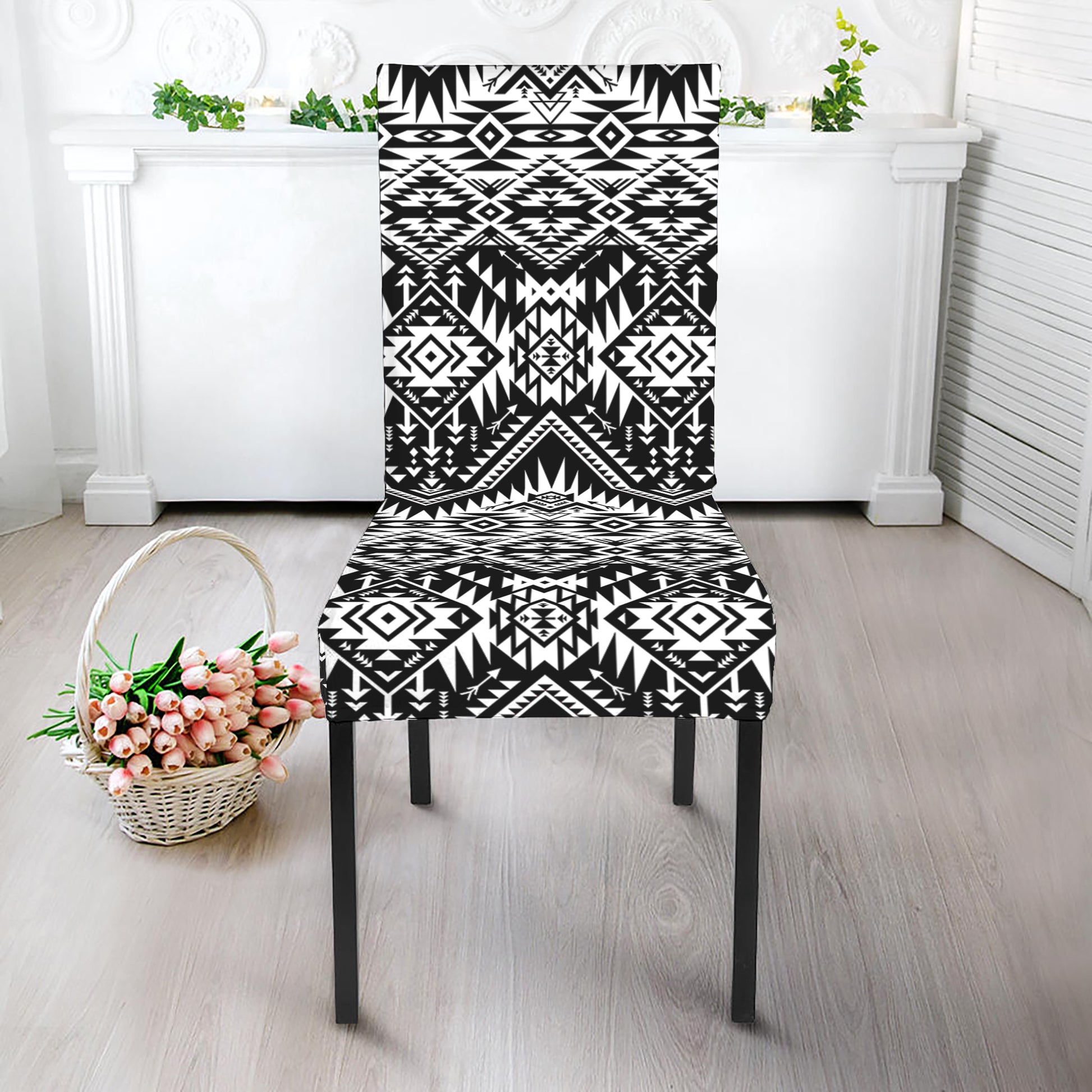 Black And White Navajo Print Dining Chair Slipcover