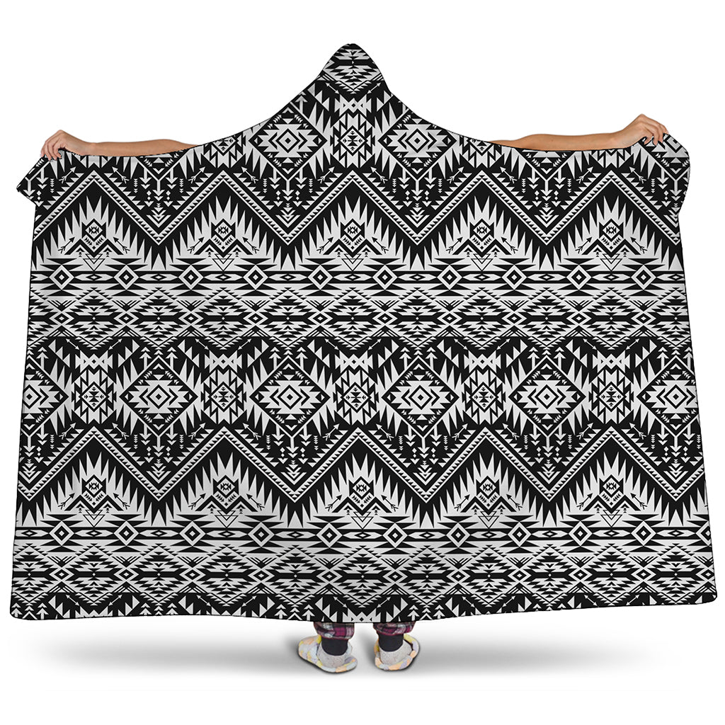 Black And White Navajo Print Hooded Blanket
