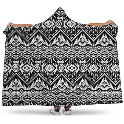Black And White Navajo Print Hooded Blanket