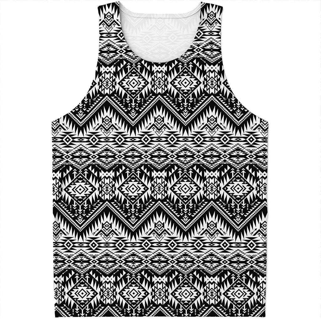 Black And White Navajo Print Men's Tank Top