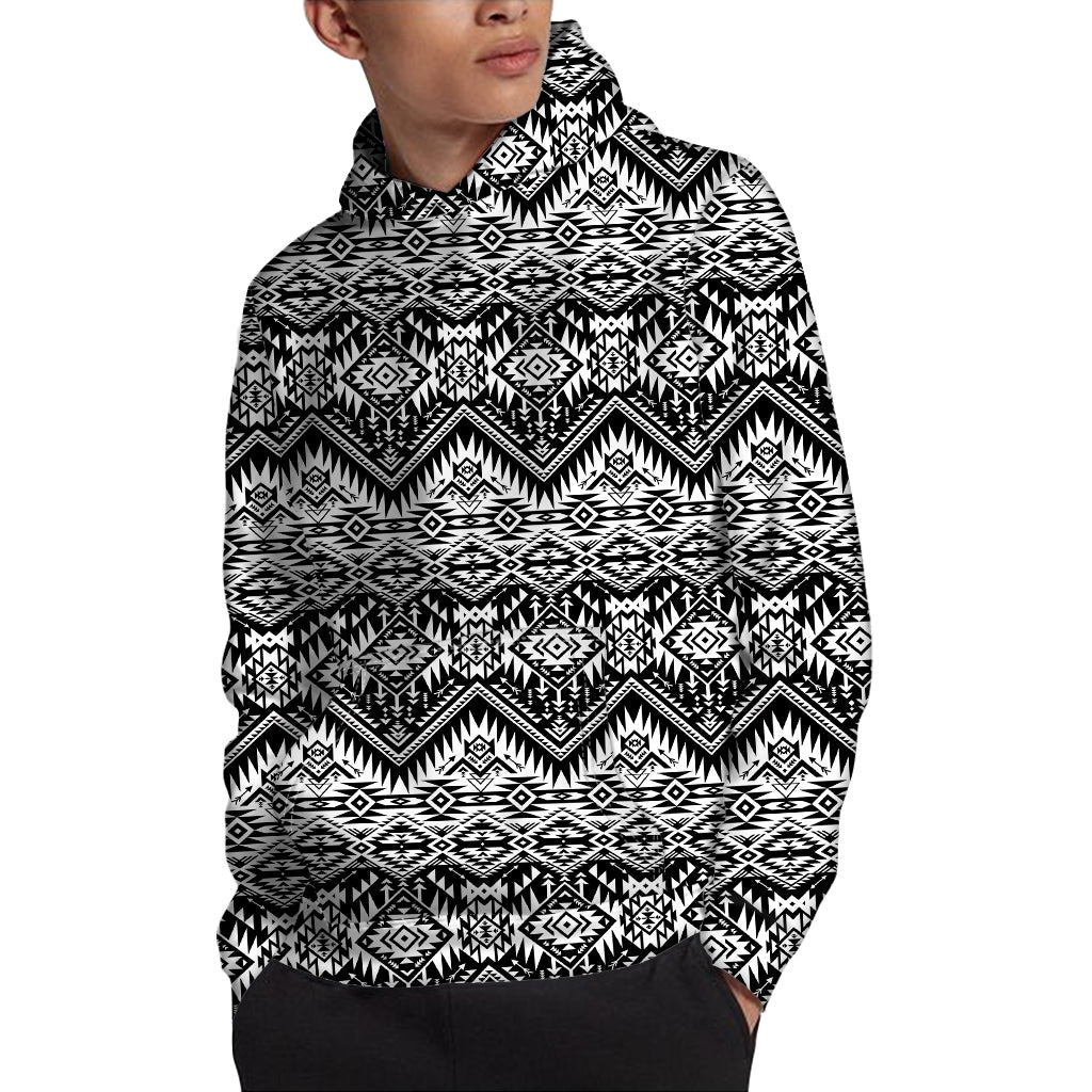 Black And White Navajo Print Pullover Hoodie