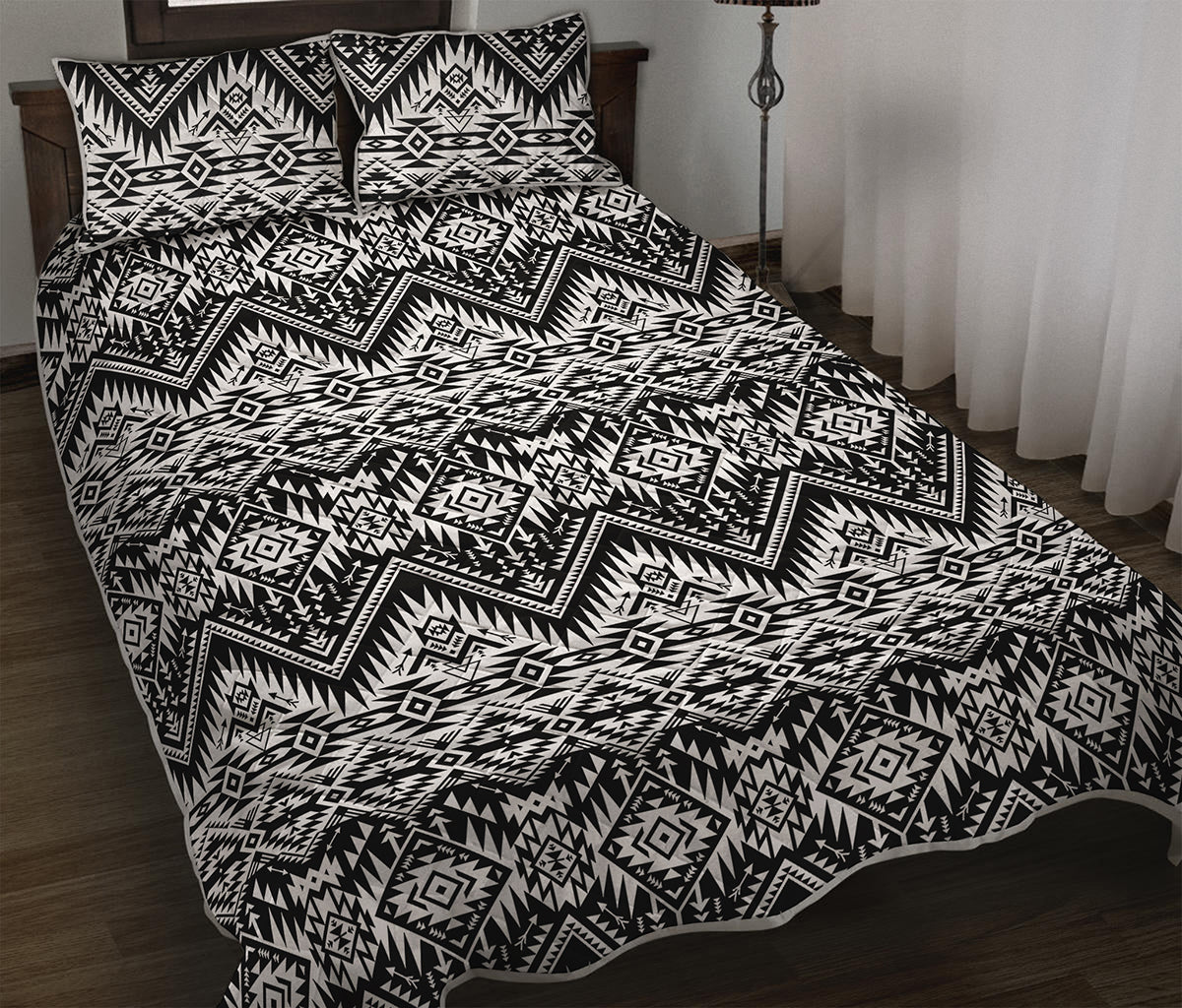 Black And White Navajo Print Quilt Bed Set