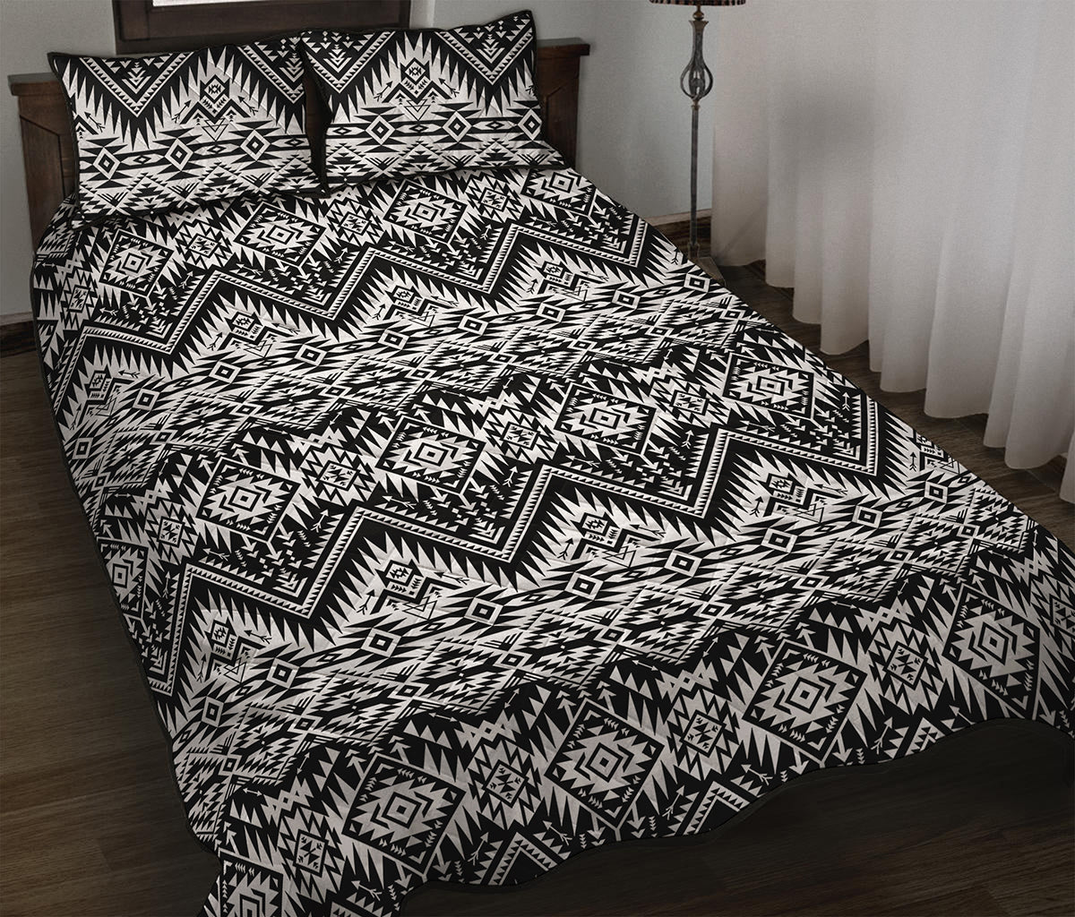 Black And White Navajo Print Quilt Bed Set