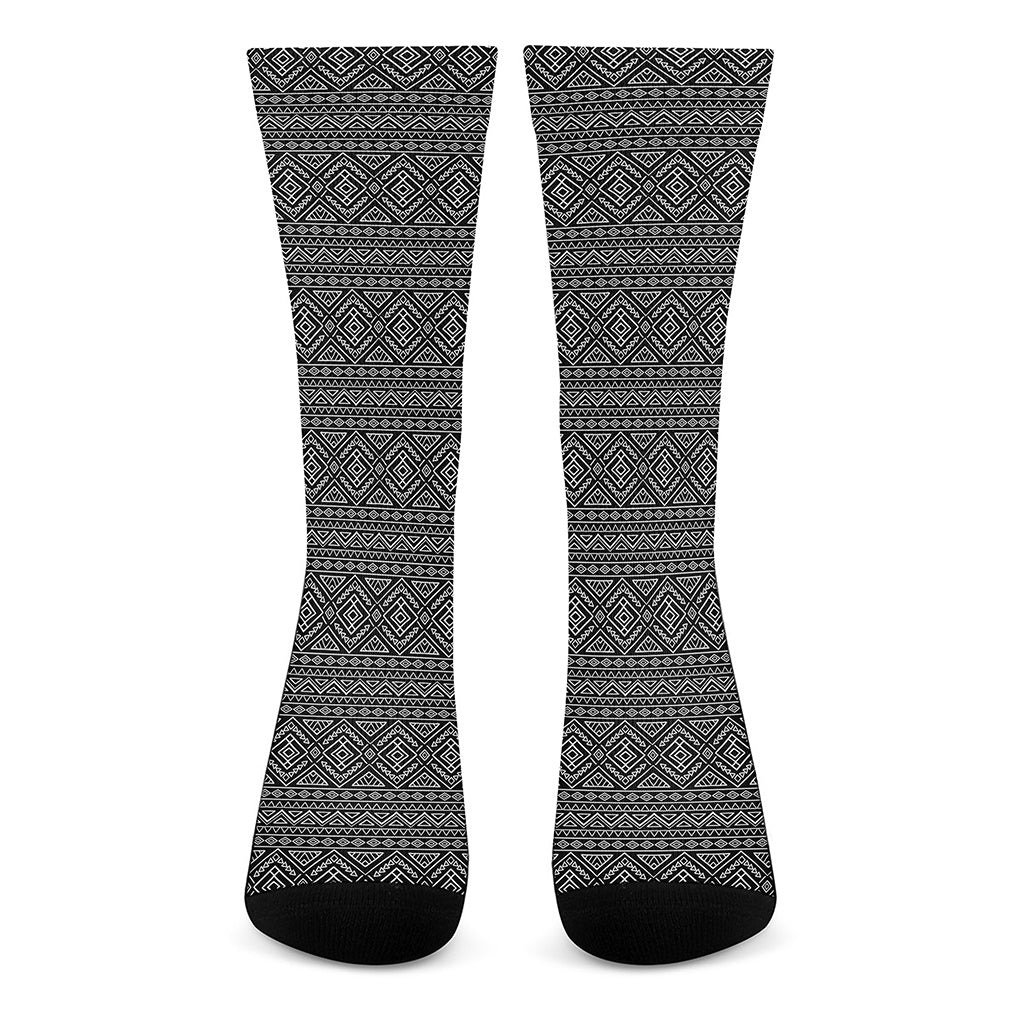 Black And White Navajo Tribal Print Crew Socks