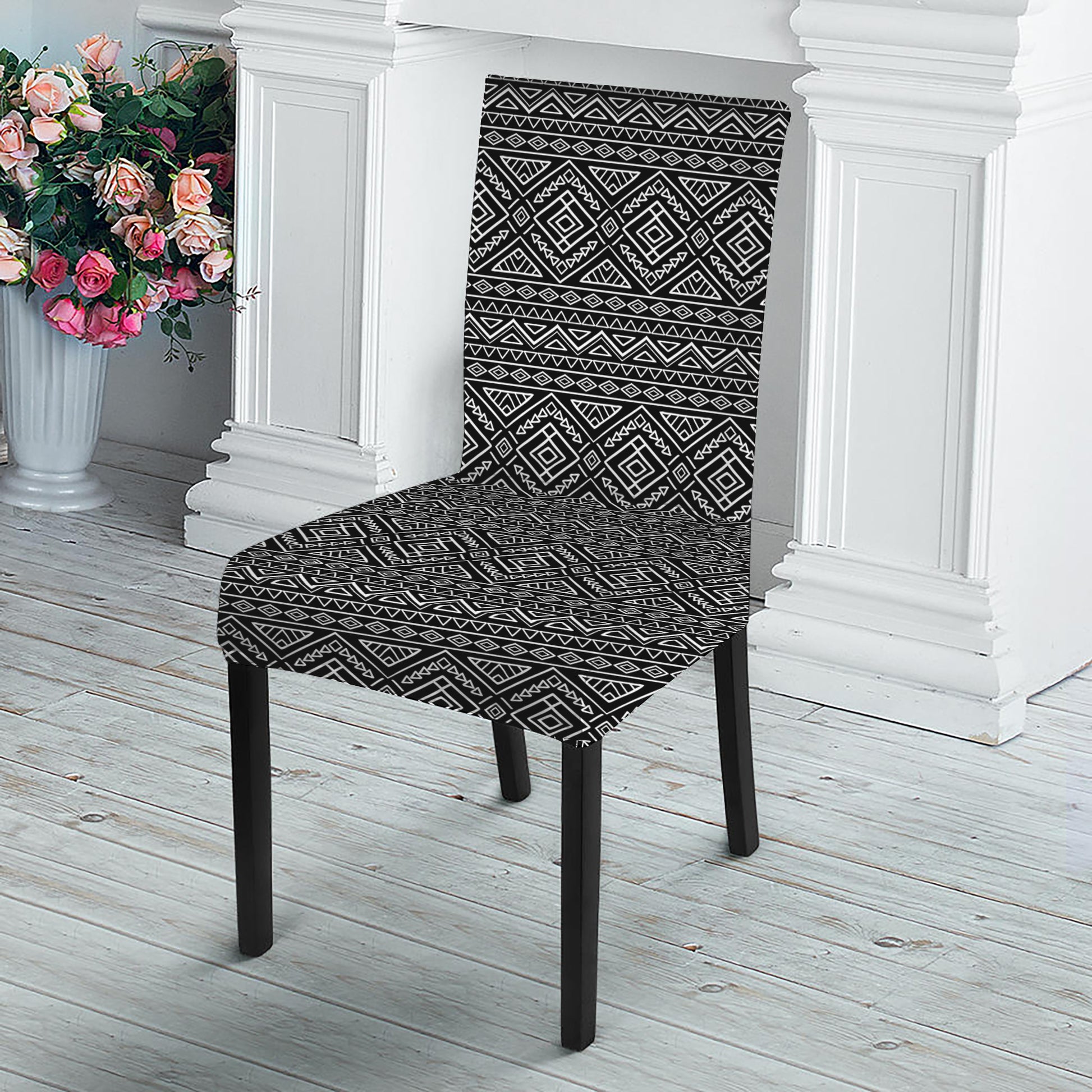 Black And White Navajo Tribal Print Dining Chair Slipcover