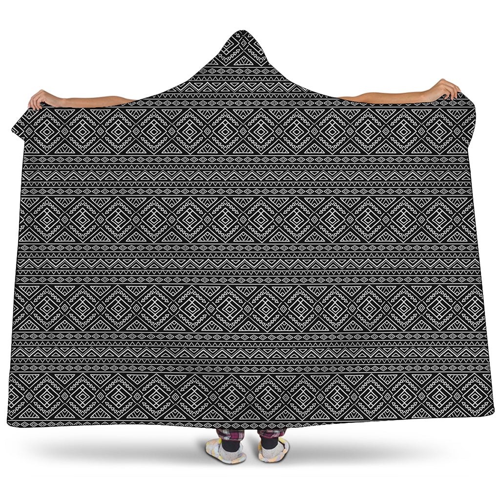 Black And White Navajo Tribal Print Hooded Blanket