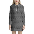 Black And White Navajo Tribal Print Pullover Hoodie Dress