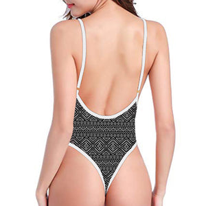 Black And White Navajo Tribal Print One Piece High Cut Swimsuit