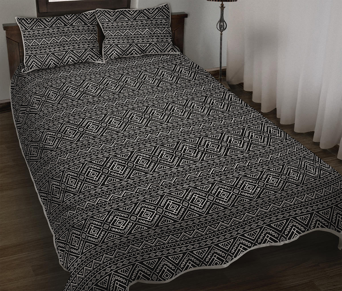 Black And White Navajo Tribal Print Quilt Bed Set